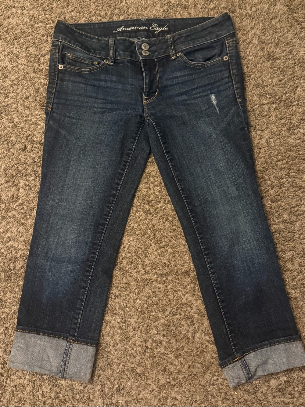 American Eagle Outfitters Dark Indigo Cropped Cuff Jeans